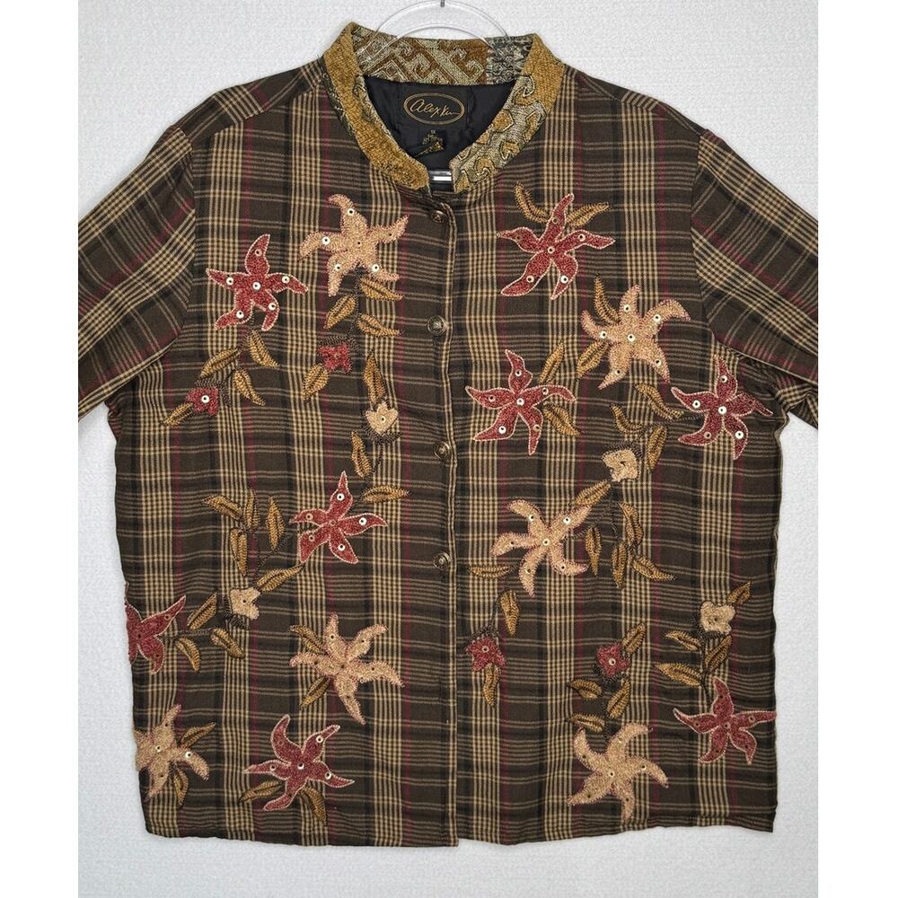 1990s Alex Kim Embroidered Plaid Jacket Women’s Plus Size 1X - Picture 7 of 16